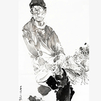 菜攤?138cm×68cm?紙本水墨?2022年