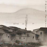 漁鄉晨曦?楊明義 紙本水墨61.1×137cm 2003年
