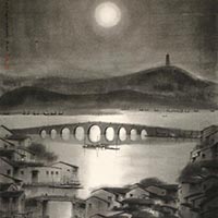 水鄉月出 楊明義 紙本水墨500×118cm 2021年